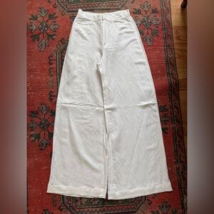 H&M White Linen-Blend Wide-Leg White Pants. Size 34/2